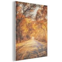 AKUSTIKBILD Wald - Herbst - Bäume - Waldweg - Natur Kunstdruck Schlafzimmer 50x70 cm - Bernsteinfarben, Kunststoff (50/70/0.9cm) - MuchoWow
