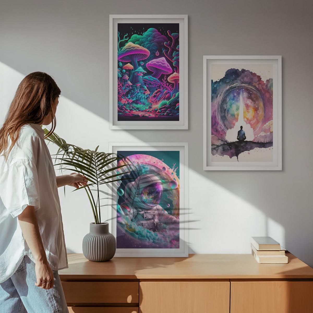 BILDER SET 3er Set - 40x60 cm Weißer Rahmen - Farbenfrohe Fantasy-Kunstillustrationen - Weiß, Kunststoff (40/60cm) - TULUP