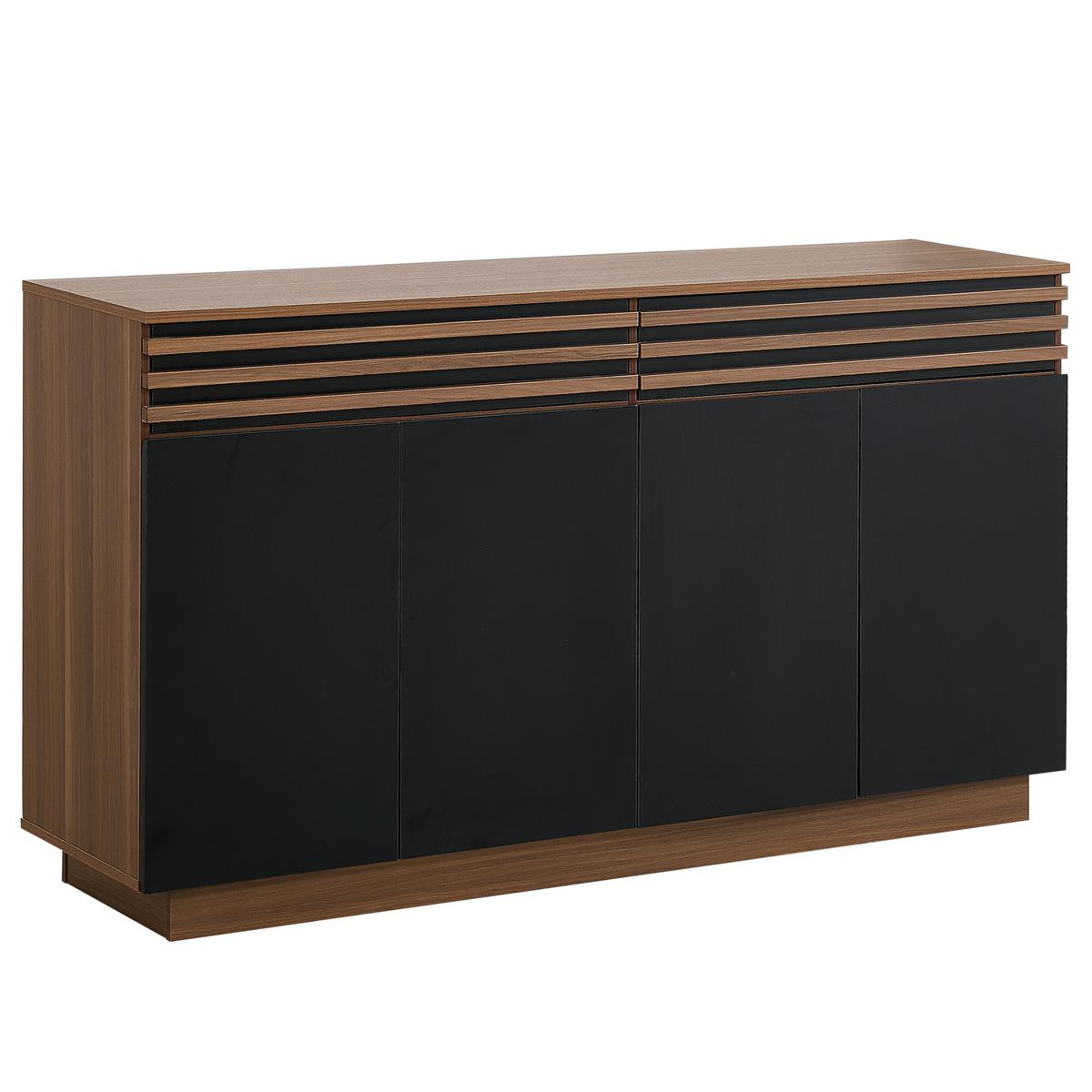 SIDEBOARD in Holzoptik und Schwarz, mit 4 Türen und 2 Schubladen - Walnussfarben, Holzwerkstoff (150/85/40cm) - Urban Meuble