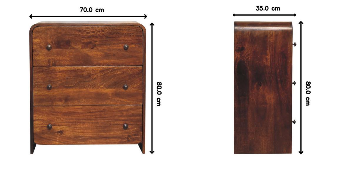 KOMMODE Aspen Schlank, 3 Schubladen, Dunkelbraun - Messingfarben/Braun, Holz/Metall (70/80/35cm) - Artisan Furniture