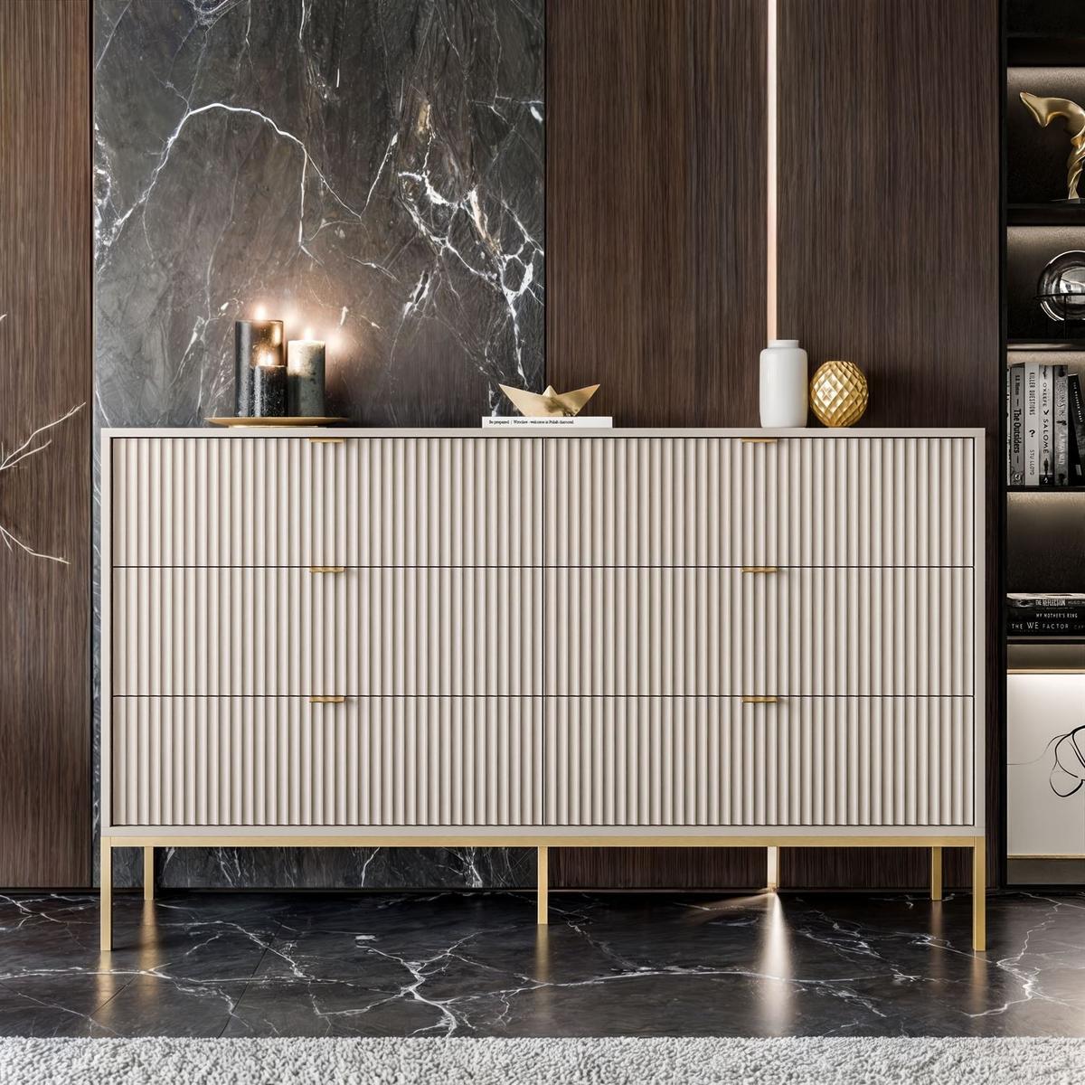 SIDEBOARD CORTADO GOLD KS154 MIT SCHUBLADEN KASCHMIR - Beige, Holzwerkstoff (154/91/39cm) - Lookway