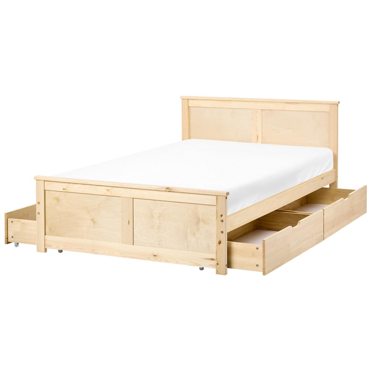 BETT mit 4 Schubladen 120/200 cm Kiefernholz Hellbraun Dauphin - Hellbraun, Holz (120/200cm) - Beliani