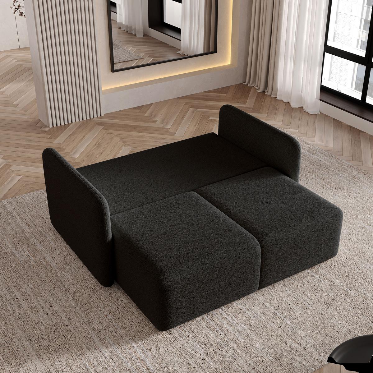 BETTSOFA SUVI II Q Schwarz Bucle-Stoff mit Schlaffunktion - Schwarz, Textil (90/85/153cm) - MASSENO