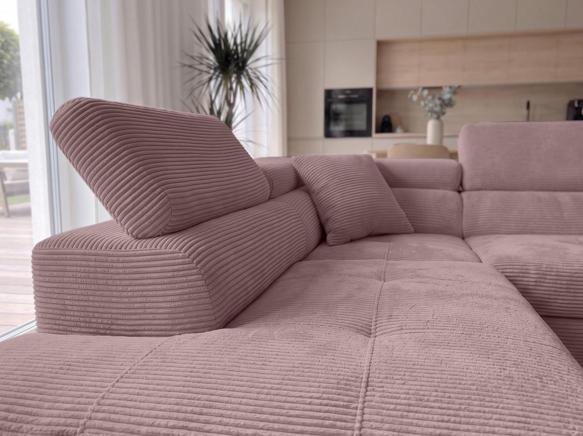 ECKSOFA L Form Konak Rosa 276/201/90 cm Links mit Schlaffunktion - Silberfarben/Rosa, Textil/Metall (203/276cm) - AX Living
