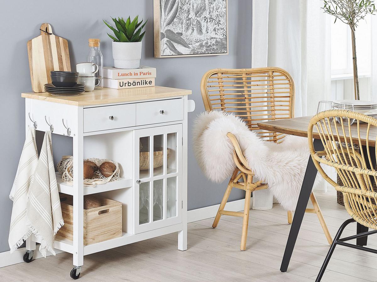 SERVIERWAGEN Weiß Genoa - Weiß/Braun, Holzwerkstoff (80/88/43cm) - Beliani