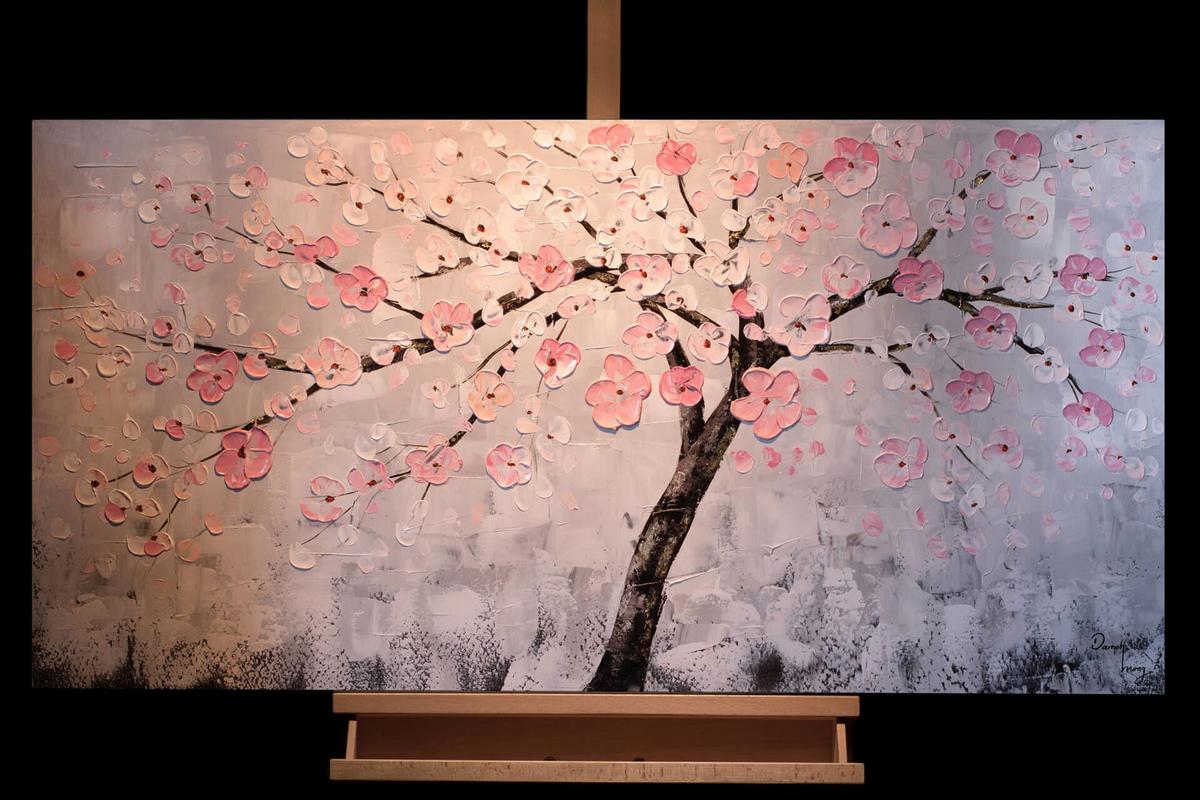 ACRYLBILD HANDGEMALT 120/60 cm - Pink/Grau, Holz/Textil (120/60cm) - KUNSTLOFT