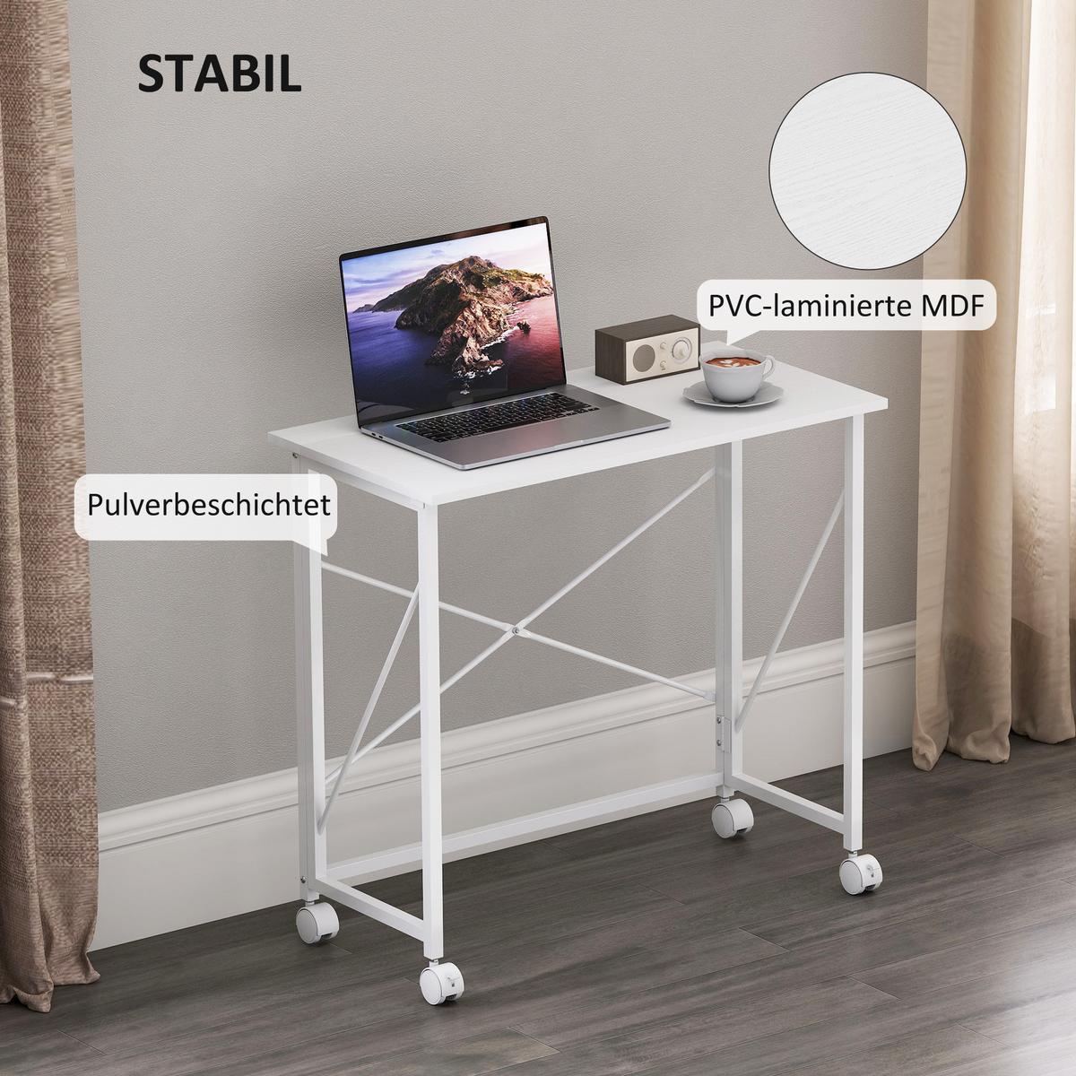 SCHREIBTISCH aus MDF Stahl Weiß - Weiß, Holzwerkstoff (80/40/75cm) - HOMCOM