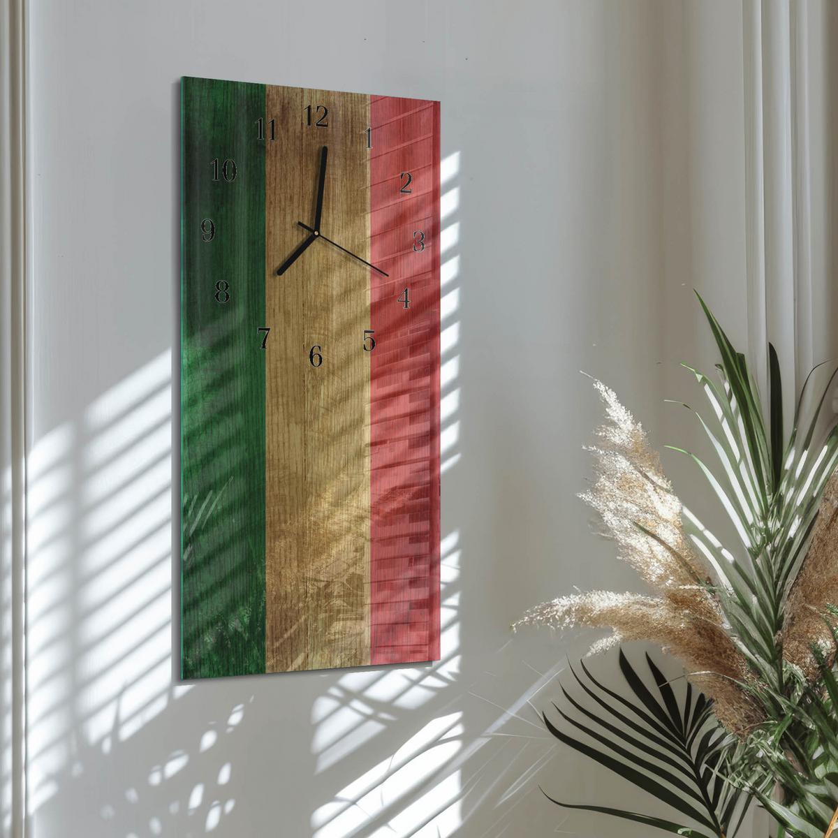 WANDUHR aus Glas 30x60 cm - Italienische Flagge - Multicolor, Glas (30/60/0.4cm) - TULUP