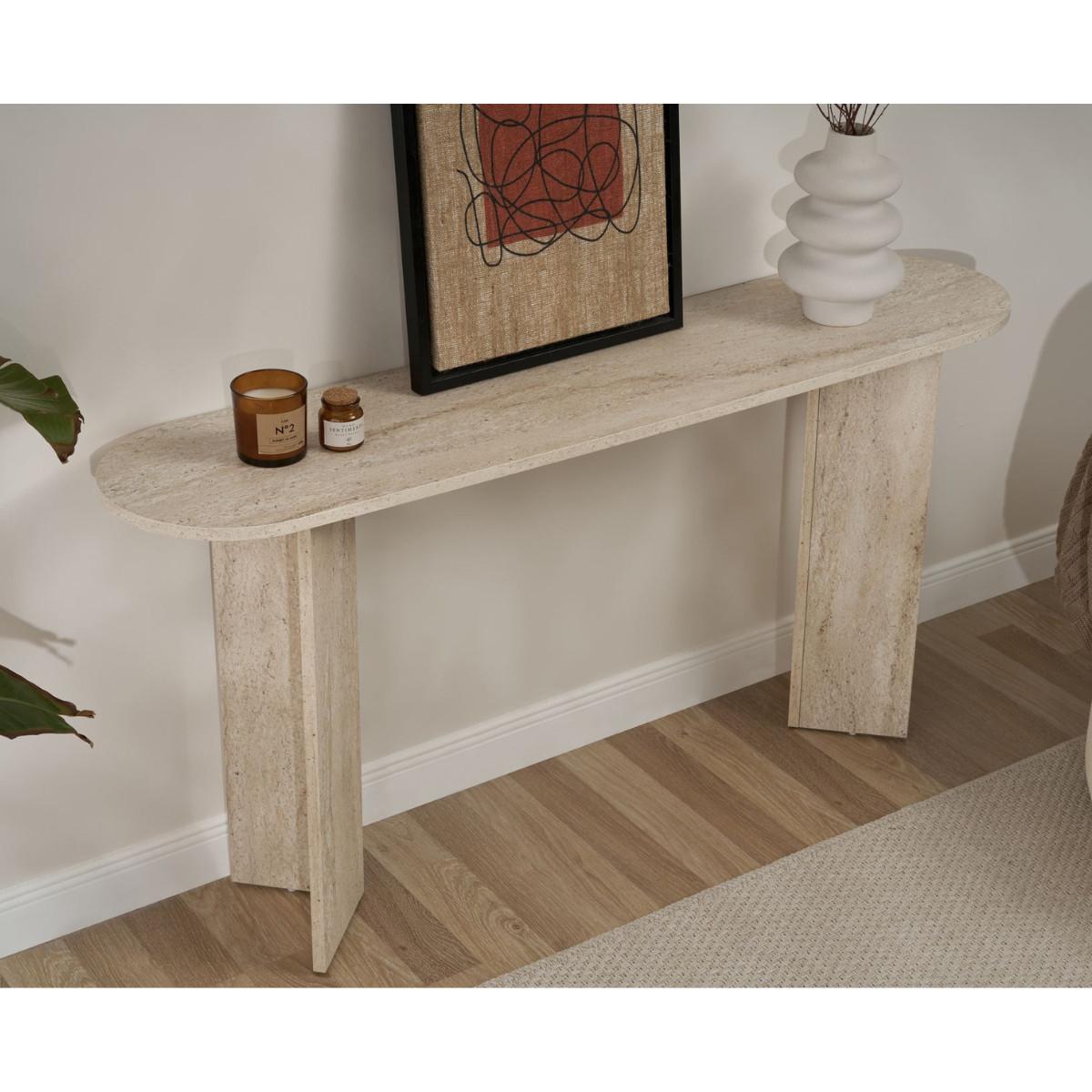 KONSOLE mit zwei Beinen SIRA 150/35/75 cm - Beige, Holzwerkstoff (46/35/75cm) - Calicosy