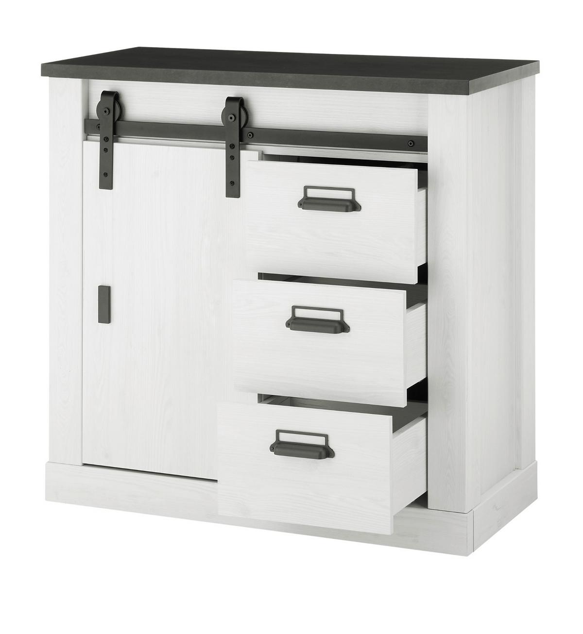 SCHUHKOMMODE weiß Pinie, anthrazit Landhaus, Flurkommode mit Schiebetür - Anthrazit/Weiß, Holzwerkstoff/Metall (93/91/43cm) - Furn.Design