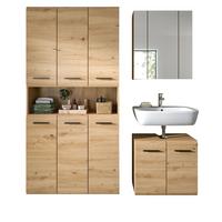 BADMÖBEL-SET in Artisan Eiche, Badezimmer 3-teilig 165 cm mit 6-türigem Hochschrank - Eichefarben/Schwarz, Glas/Holzwerkstoff (165/185/30cm) - Inn.Furn