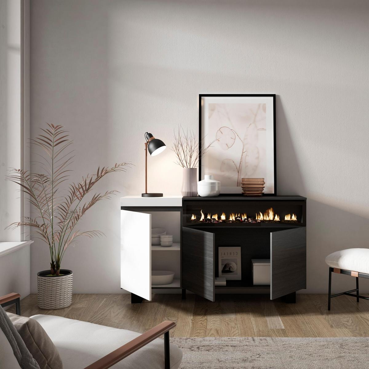 SIDEBOARD weiß und schwarz, 150/35/87cm - Multicolor, Holzwerkstoff (150/87/35cm) - Skraut Home