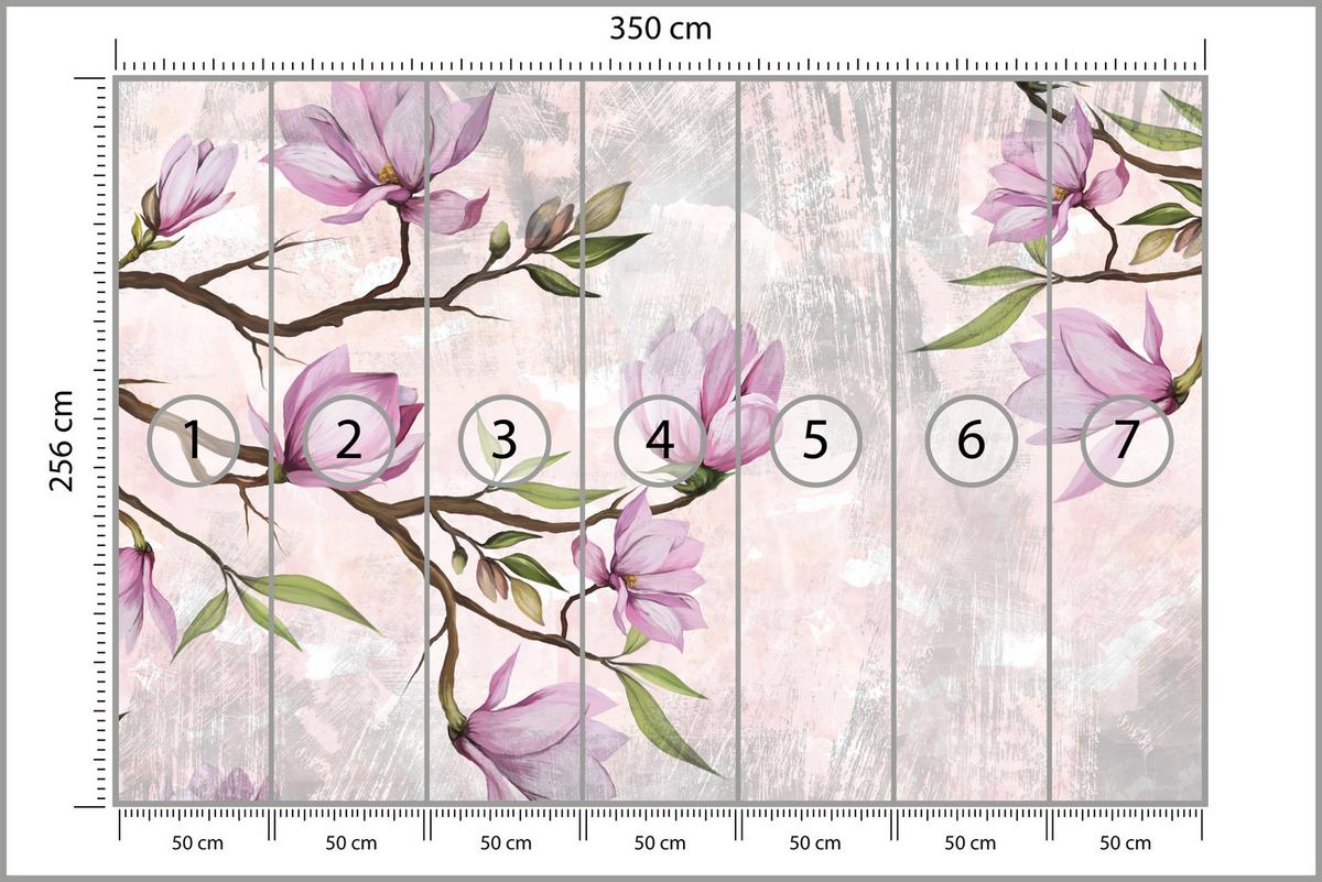 FOTOTAPETE für Schlafzimmer Rosa Magnolienblüten Botanisch 350x256 - Beige/Violett, Papier (350/256cm) - Muralo