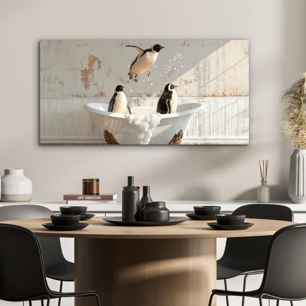 METALLBILD Vintage - Pinguin - Badewanne - Schaumstoff 80x40 cm - Schwarz, Metall (80/40cm) - MuchoWow