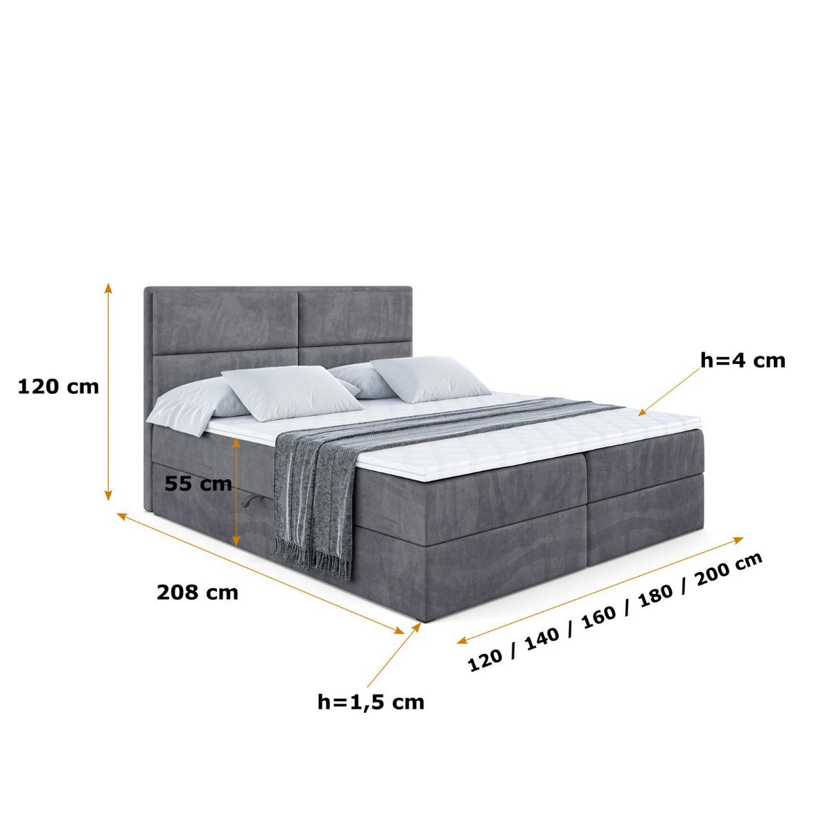 BOXBETT mit Matratze H4 und Lattenrost - AURA - 140x200 - H4 - Dunkelgrau - Dunkelgrau, Holzwerkstoff (140/200cm) - ALTDECOR