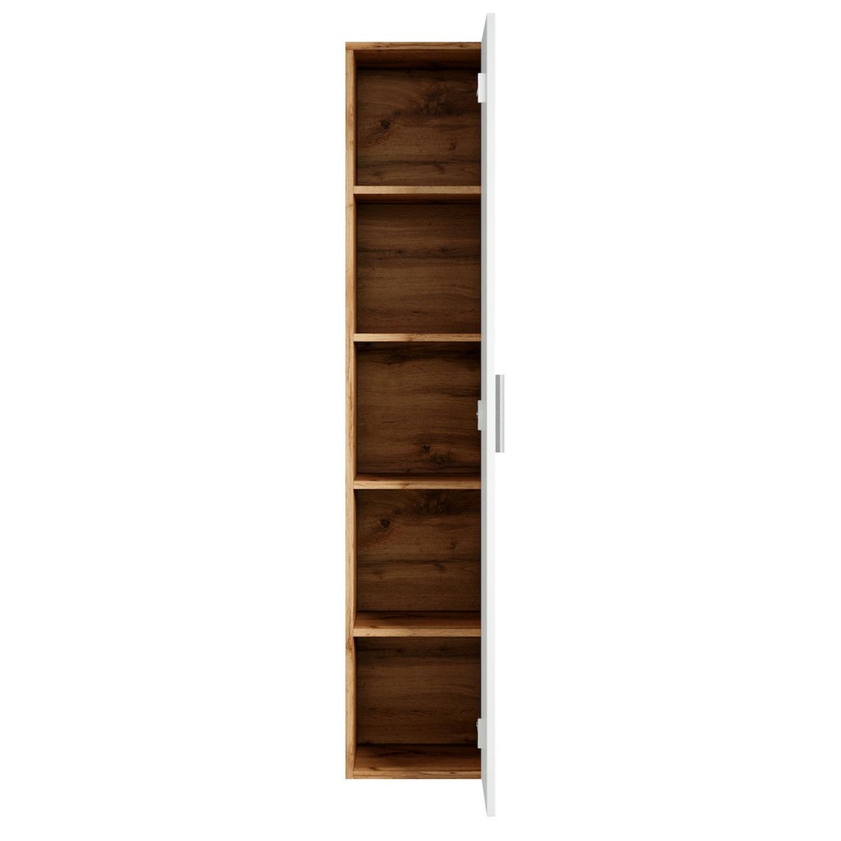 BADEZIMMERSCHRANK Pluto mit 1 Tür Eiche mit Weiß - 30 x 30 x 150 cm - Eichefarben/Weiß, Holz (30/150/30cm) - Badplaats