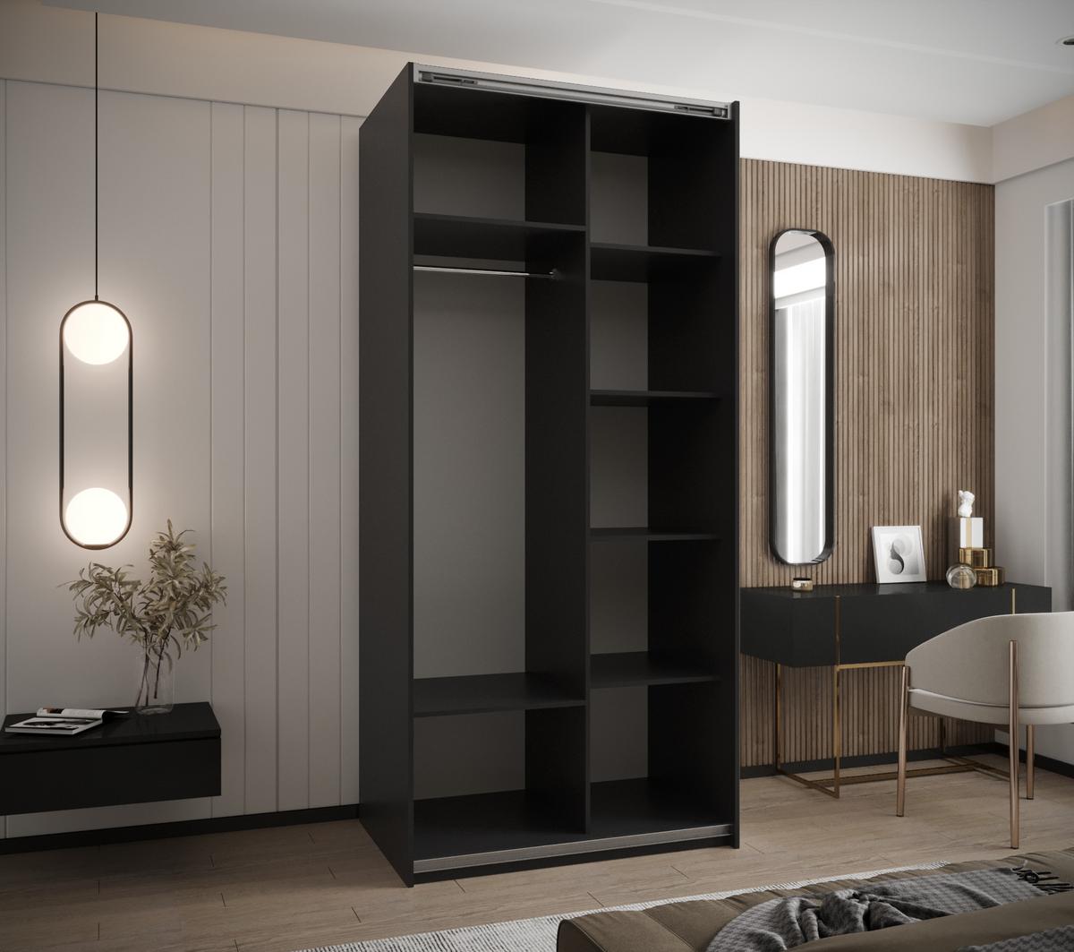 SCHWEBETÜRENSCHRANK 245,5/100/64 2-türig - Schwarz, Holz/Metall (100/245/64cm) - Abiks Möbel