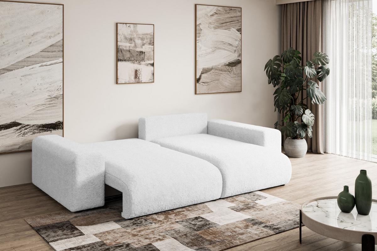 ECKSOFA Ottomane rechts ESKAR-L 266x176x72 Weiß Bouclé - Schwarz/Weiß, Holzwerkstoff/Kunststoff (176/266cm) - ALTDECOR