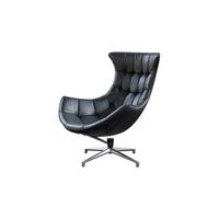DREHSESSEL SKIO Schwarz Leder - Silberfarben/Schwarz, Leder (87/99/89cm) - KAWOLA