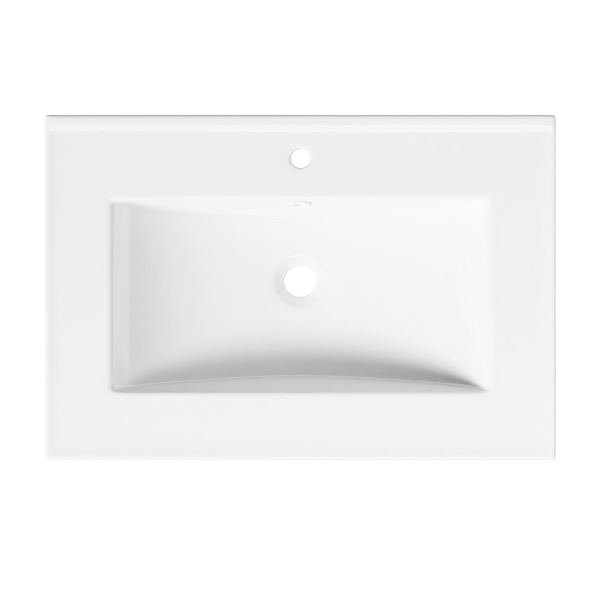WASCHTISCHUNTERSCHRANK Hochglanz-Weiß mit Keramikbecken & Riffelglas - Weiß, Holzwerkstoff (61/86/47cm) - Urban Meuble