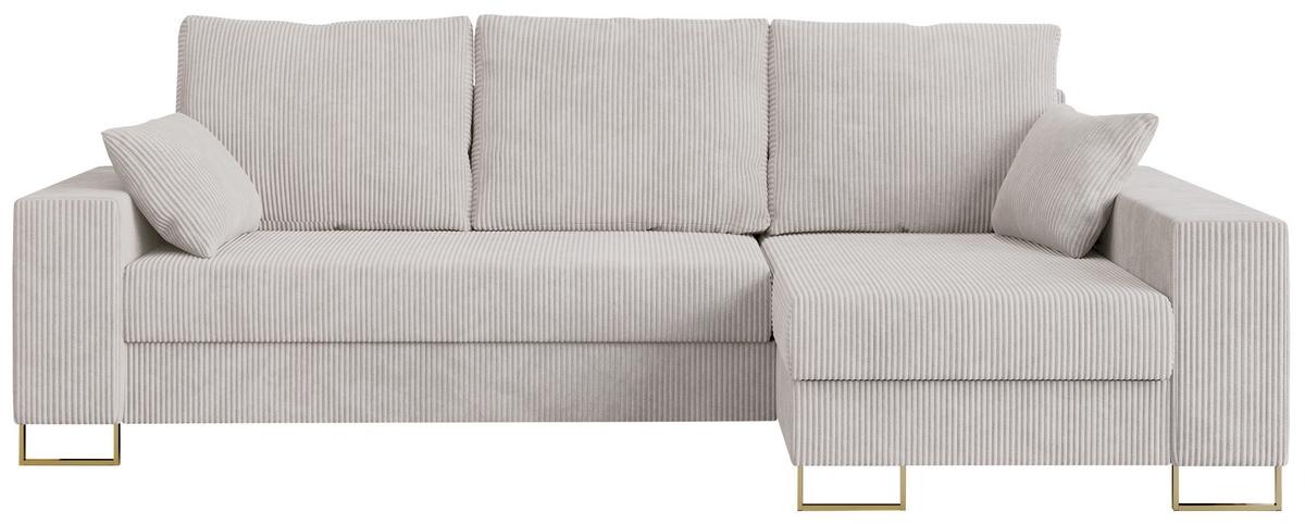 ECKSOFA Dorian Cord Weiß - Goldfarben/Weiß, Textil/Metall (242/138cm) - MKS