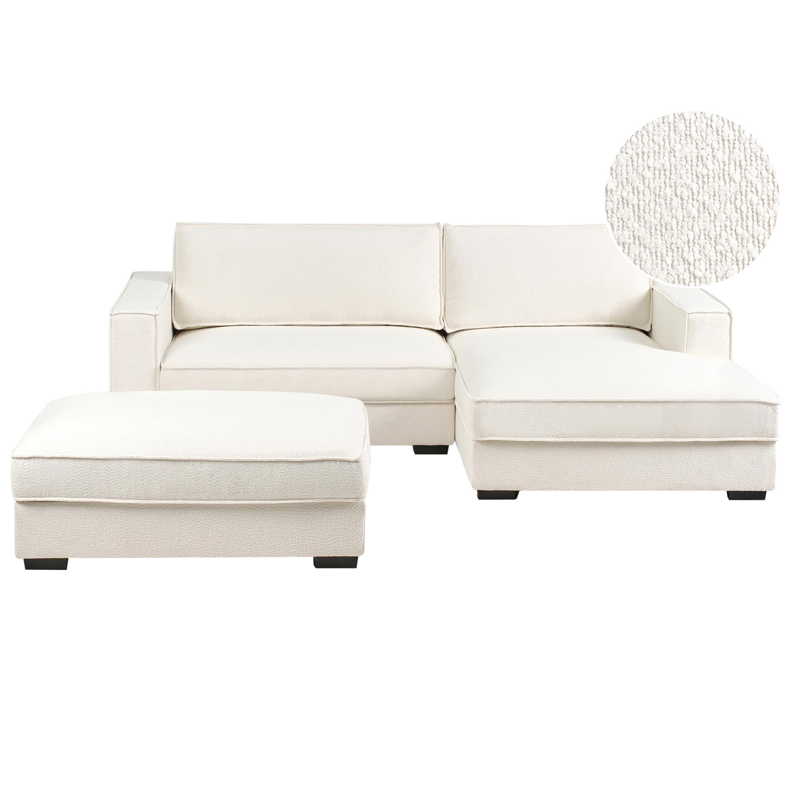 ECKSOFA Bouclé Cremeweiß mit Ottomane linksseitig Renders - Beige/Creme, Textil (257/136cm) - Beliani