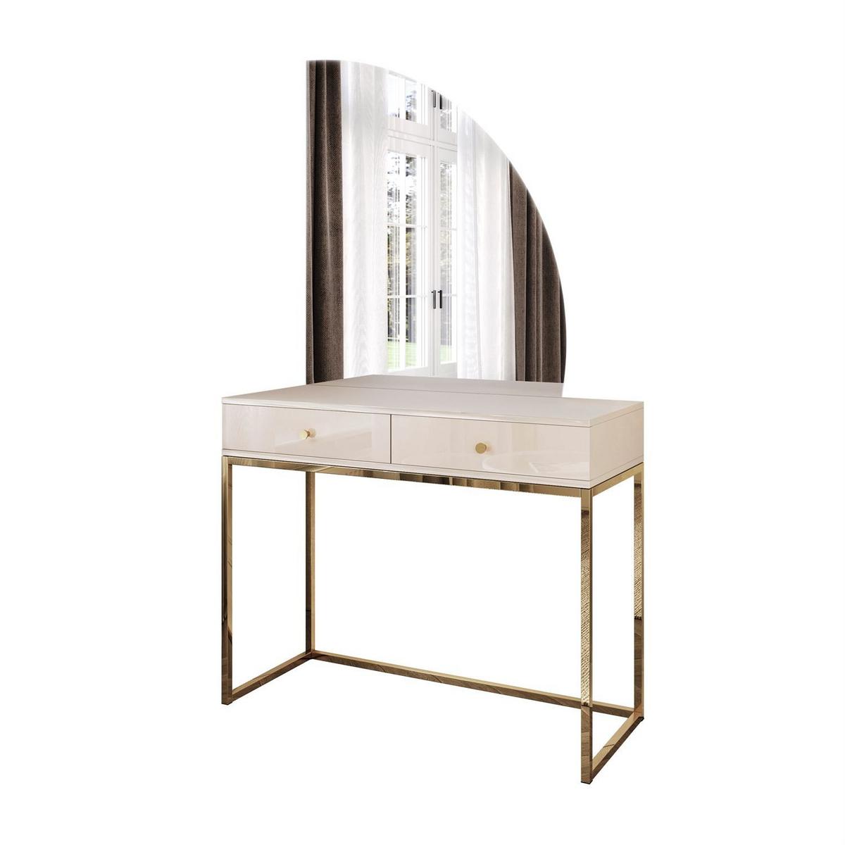 SCHMINKTISCH QUINNIE KASCHMIR mit LED-Spiegel gold Chrom rechts gold Griff - Kaschmir/Goldfarben, Holzwerkstoff (100/175/42cm) - Lookway