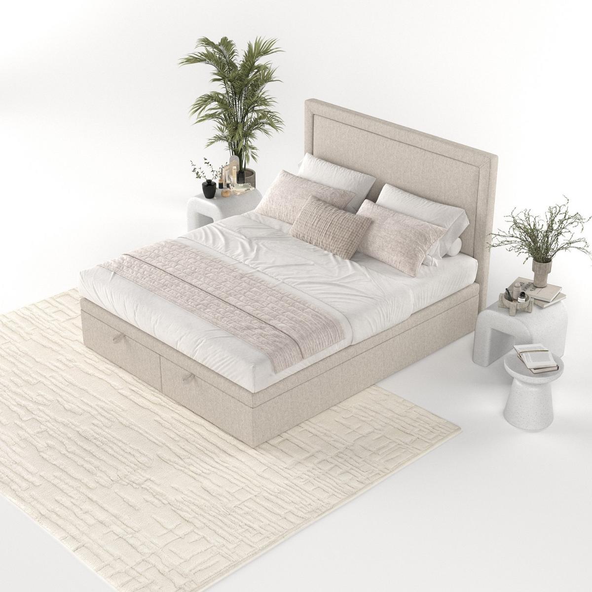 POLSTERBETT Salma mit Stauraum 200/200 cm Hellbeige im Megan Stoff - Sandfarben/Schwarz, Holz/Holzwerkstoff (200/200cm) - AltaBeds