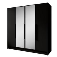DREHTÜRENSCHRANK Laro mit Spiegel, Schwarz mit mit schwarzen Griffen, 200 cm - Schwarz, Holzwerkstoff (200/200/51cm) - Beautysofa