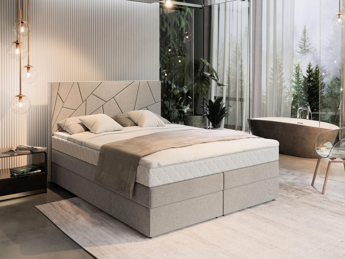 BOXBETT TRANI 160x200 cm mit Matratze und Topper - Beige - Beige, Holz (160/200cm) - MASSENO