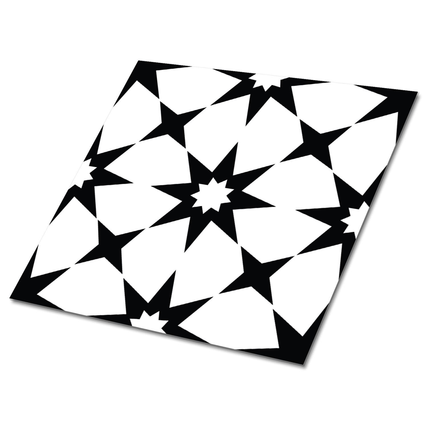 FLIESENAUFKLEBER 9 Stück 30x30 cm selbstklebend Sterne-Geometrie - Schwarz, Textil (30/1.6/30cm) - TULUP