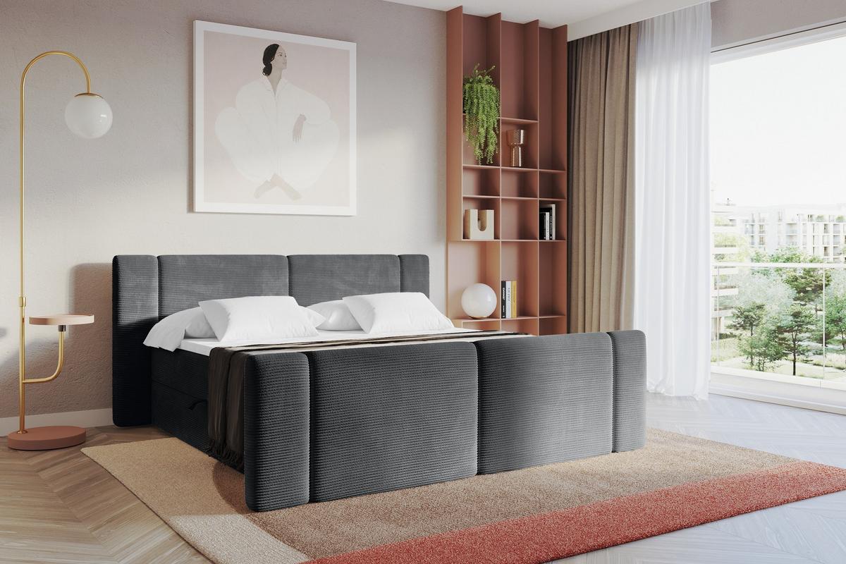 BOXBETT mit Matratze H3 - EVON Zanozek - 180x200 cm Dunkelgrau - Graphitfarben, Holzwerkstoff (180/200cm) - ALTDECOR