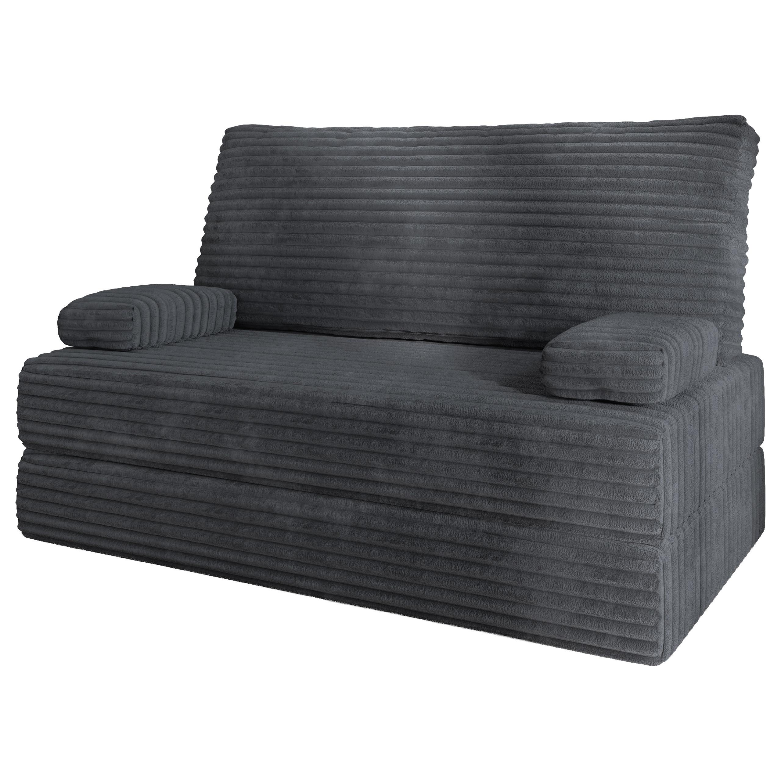 BETTSOFA LADIA aus Schaumstoff Kordstoff Grau Schlaffunktion - Dunkelgrau, Textil (140/86/60cm) - MASSENO