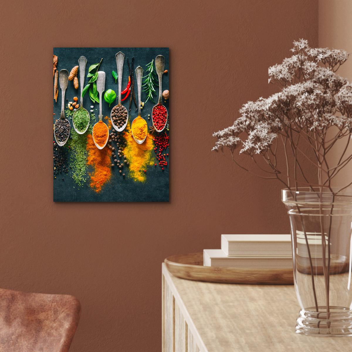METALLBILD Kräuter - Gewürze - Löffel 30x40 cm - Currygelb, Metall (30/40cm) - MuchoWow