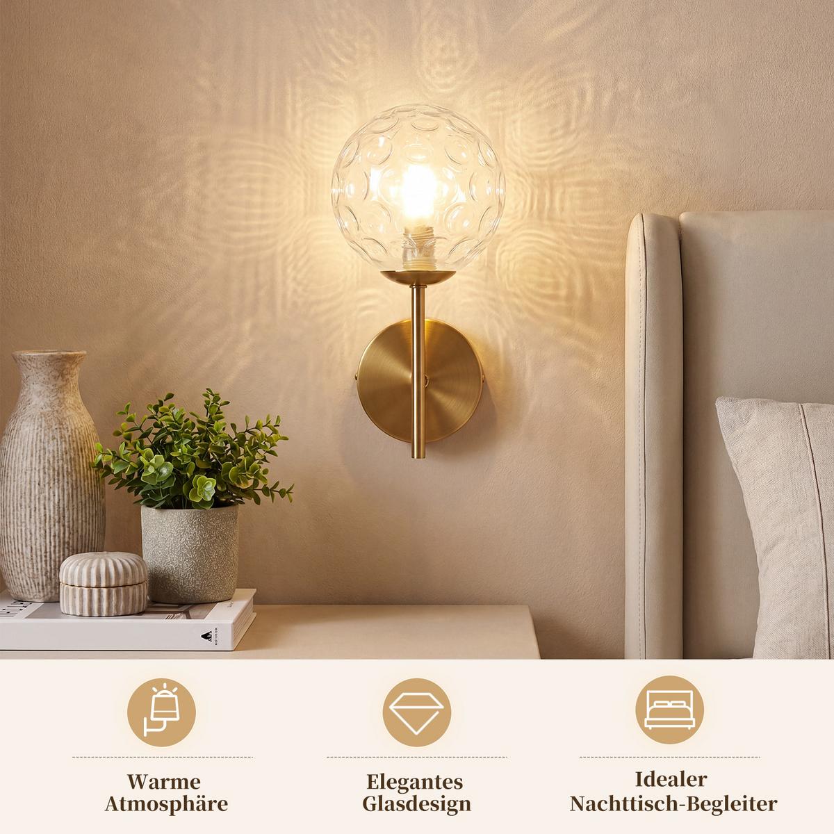 WANDLEUCHTE Tyvax 24/12/16 cm - Goldfarben, Glas/Metall (12/16/24cm) - ZMH