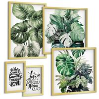 BILDER SET 5er Set - 50x50 cm & 20x30 cm & 40x60 cm Goldrahmen - Gemalte Abstraktionen der Natur - Goldfarben, Kunststoff (40/60cm) - TULUP