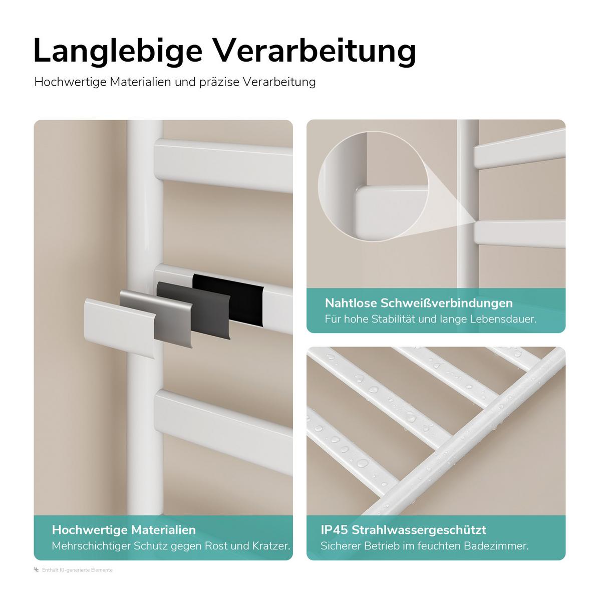 HANDTUCHHEIZKÖRPER elektrischer Tragbare Weiß 285 W 53/100/26 cm - Weiß, Metall (53/100/26cm) - EMKE