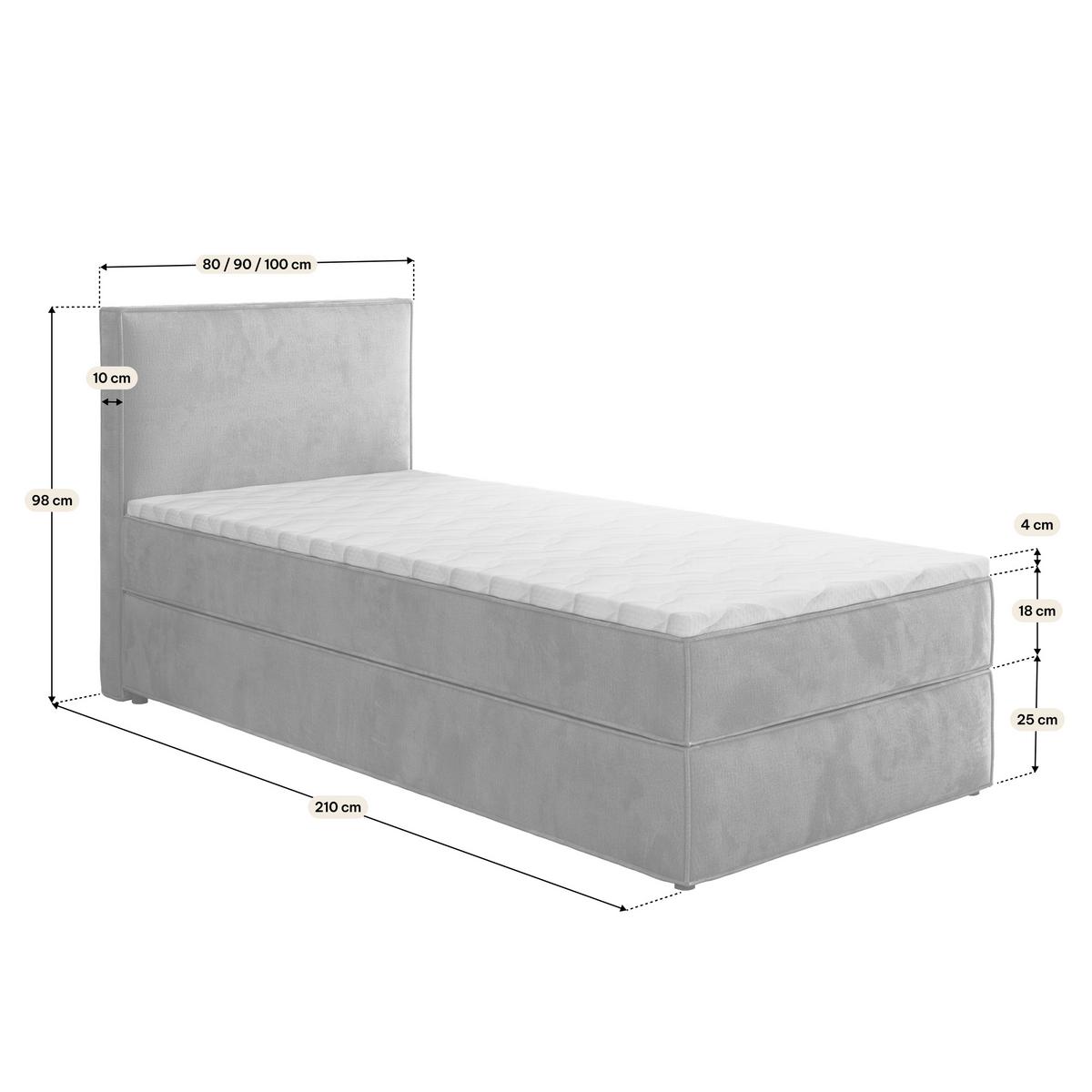 BOXBETT PELLIO 90x200 cm mit Matratze und Topper - Grau - Grau, Holz (90/200cm) - MASSENO