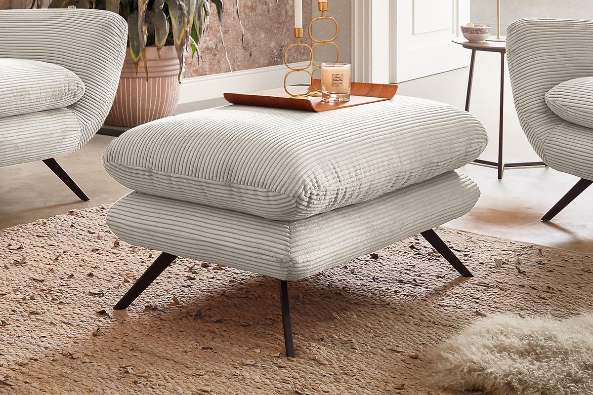 HOCKERBANK CHARME Cremeweiß Cord - Creme, Textil (90/45/60cm) - KAWOLA