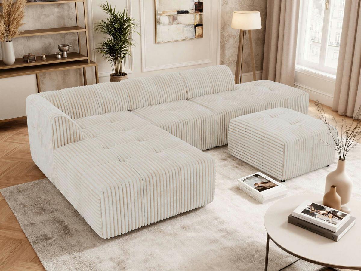 ECKSOFA GRIDA 4M L Beige Cord - Links - Beige/Creme, Kunststoff/Textil (335/176cm) - MKS