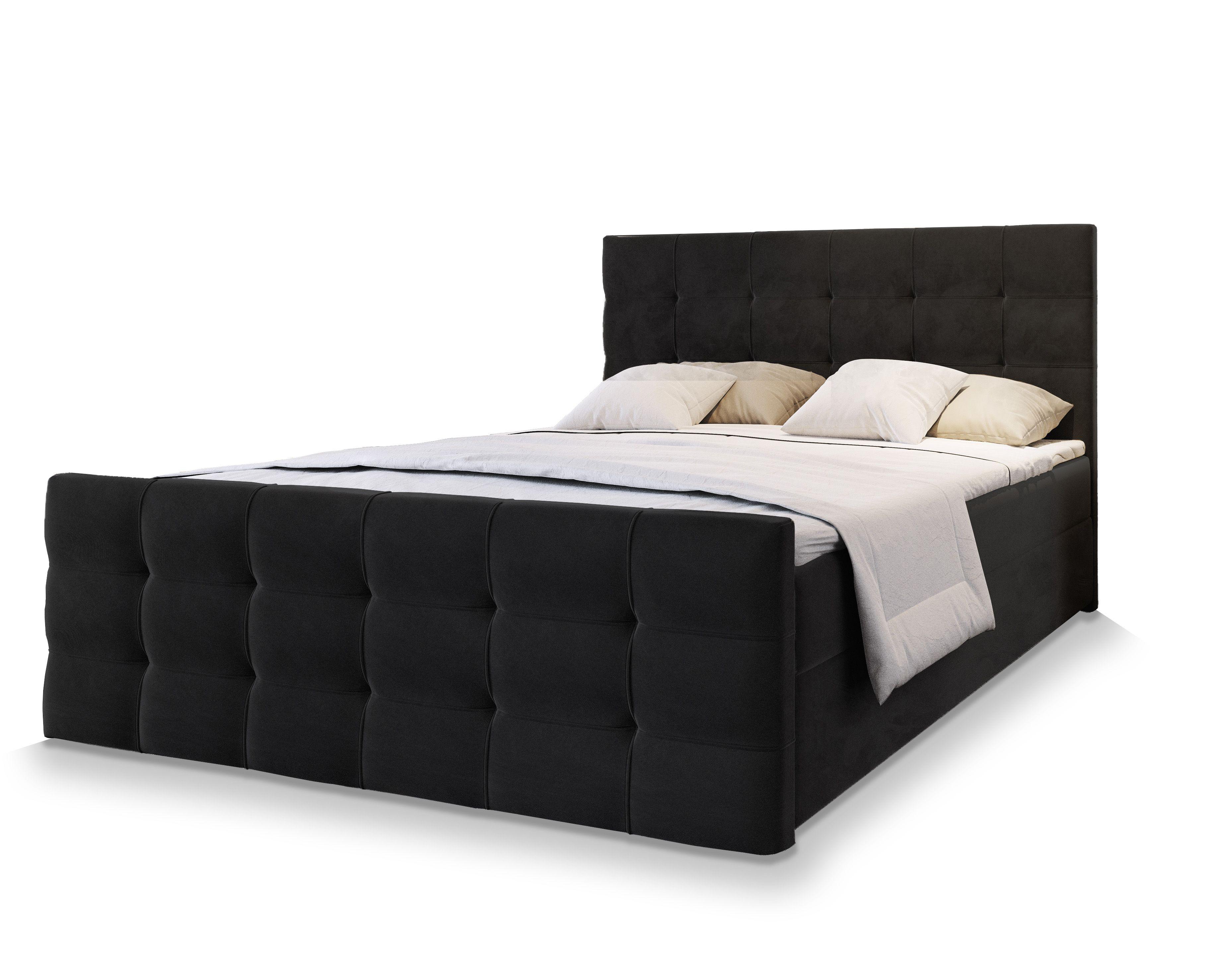 BOXBETT AMON 180x200 cm mit Matratze und Topper - Schwarz - Schwarz, Holz (180/200cm) - MASSENO