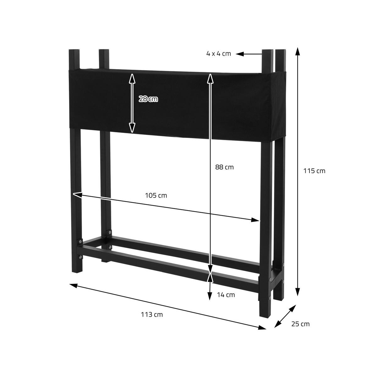 KAMINHOLZREGAL aus Metall 113x25x115 cm Anthrazit mit Abdeckung - Anthrazit, Metall (25/115/113cm) - ML-DESIGN