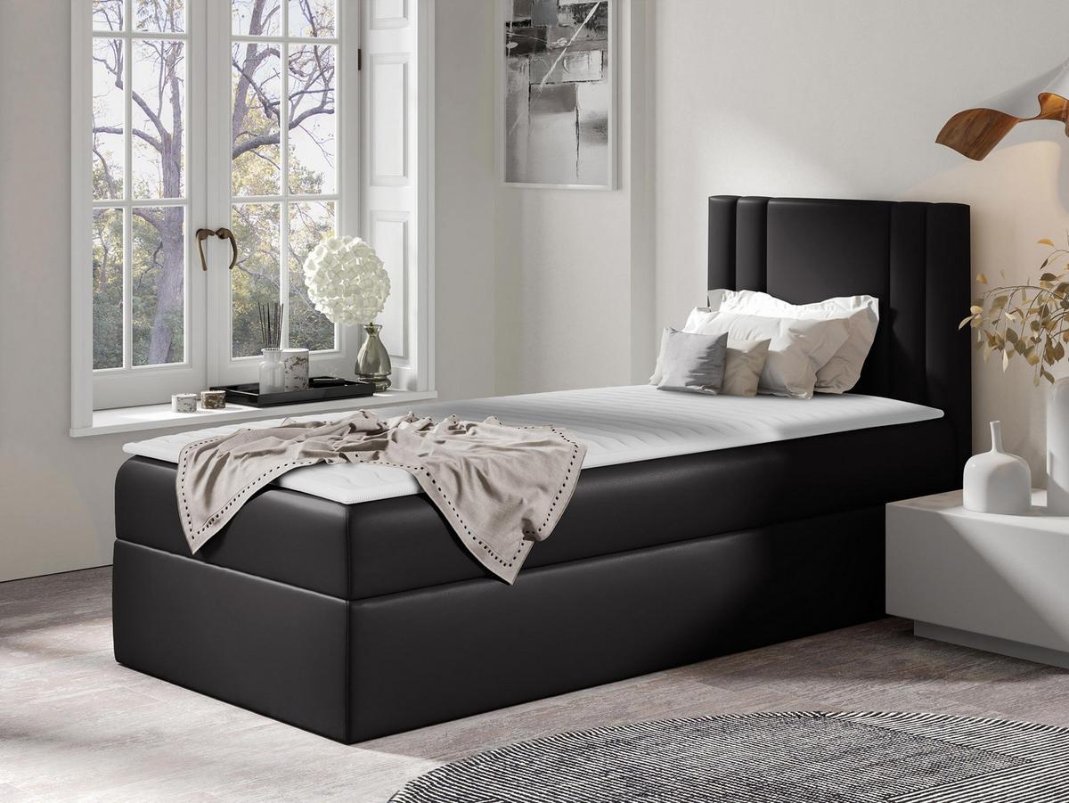 BOXBETT Carmen Mini, Seite zum Öffnen des Bettkastens: Rechts - H3 - Schwarz, Holz (90/200cm) - MIRJAN24