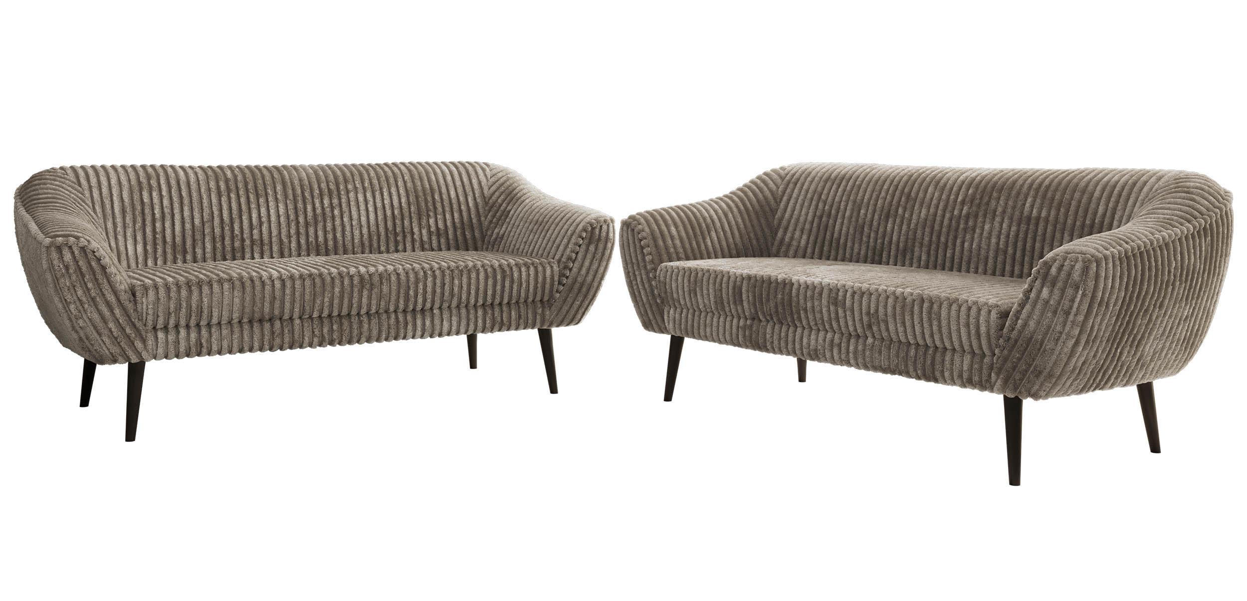 SITZGARNITUR PIRS 3+3 - Hellbraun Cord - Schwarze Beine - Hellbraun/Schwarz, Holzwerkstoff/Textil (180/75/74cm) - MKS
