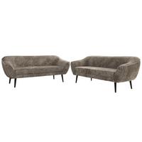 SITZGARNITUR PIRS 3+3 - Hellbraun Cord - Schwarze Beine - Hellbraun/Schwarz, Holzwerkstoff/Textil (180/75/74cm) - MKS