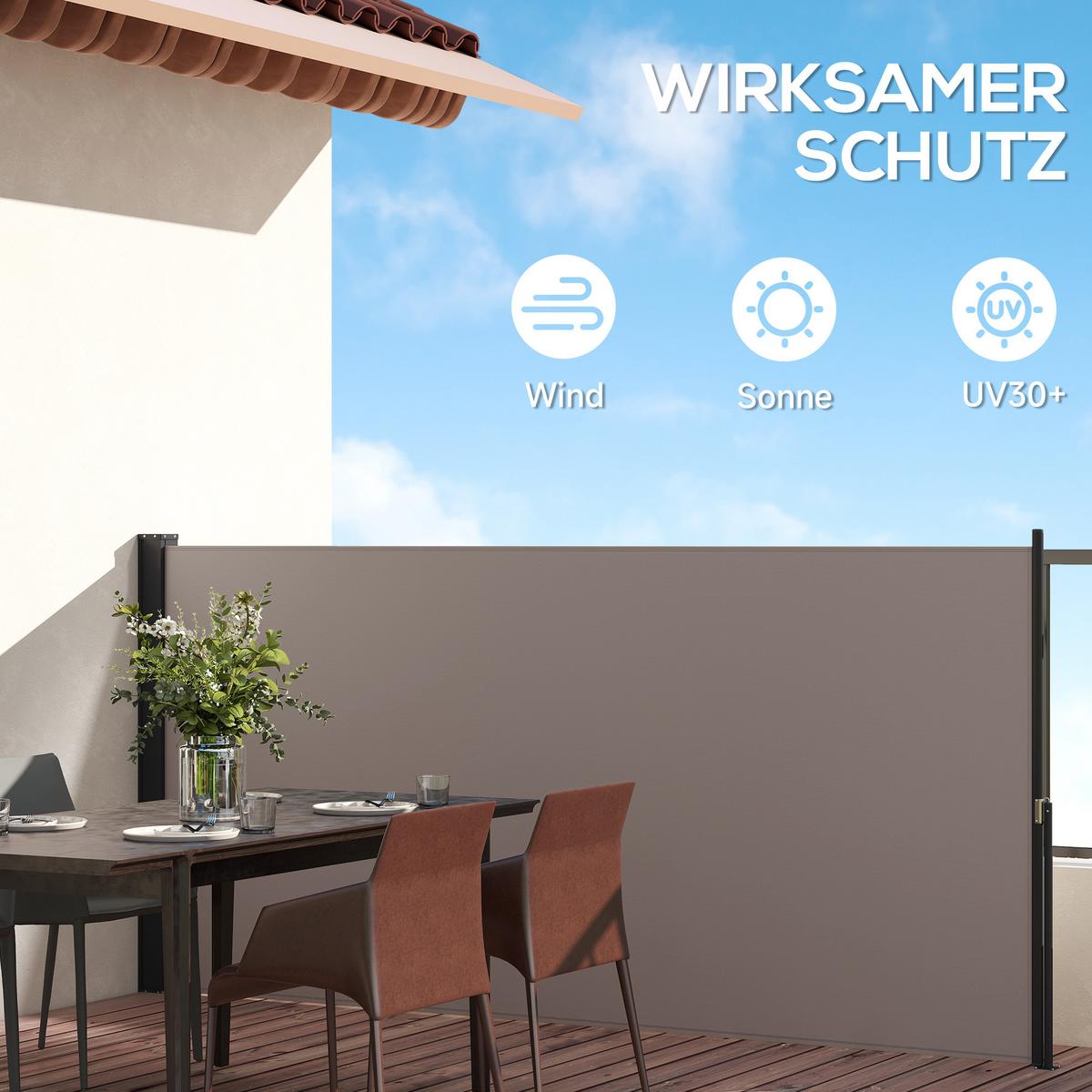 SEITENMARKISE, Hellgrau, 300L x 100H cm/300L x 140H cm, Polyesterstoff, Metall - Hellgrau, Kunststoff (3.5/140cm) - Outsunny