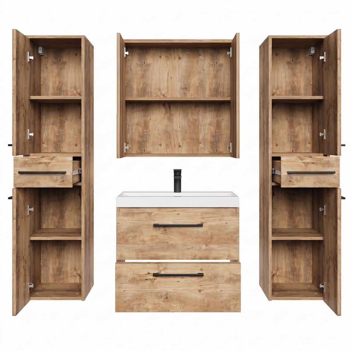 BADMÖBEL-SET Florence 5 Teile Kastanien Eiche - 60 x 35 x 51 cm - Eichefarben, Holz (60/51/35cm) - Badplaats