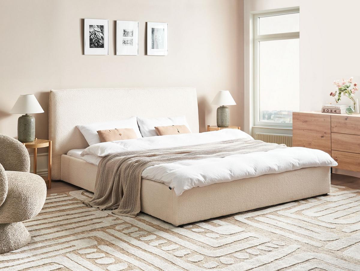 BETT mit Lattenrost 180/200 cm Bouclé Cremeweiß Lavaur - Creme, Textil (180/200cm) - Beliani