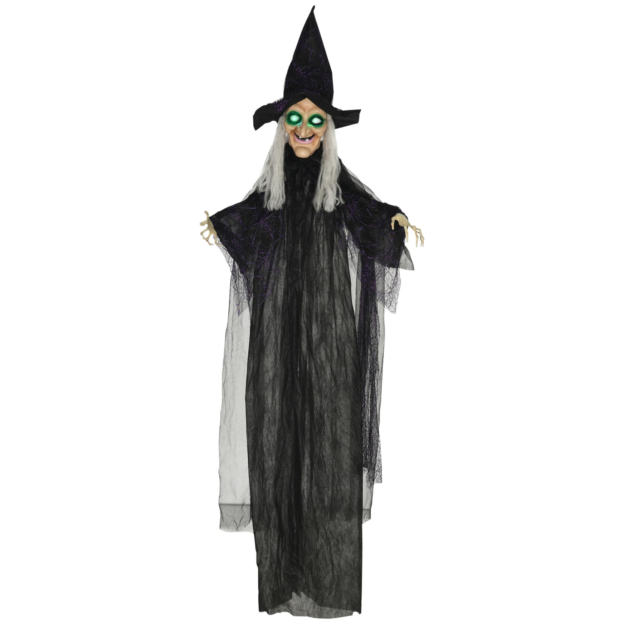 183CM Halloween Dekoration Halloween-Hexe mit LED-Lichter, Soundfunktion - Schwarz, Kunststoff (18/183/130cm) - HOMCOM