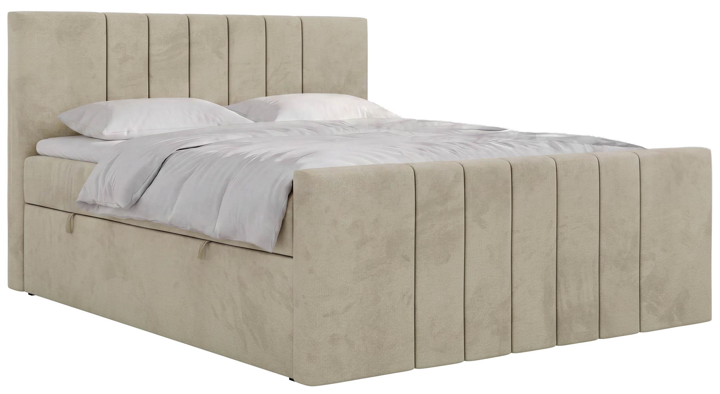 BOXBETT INERO DUO 160/200 - Beige Velvet - Topper Visco - H4 - Beige/Schwarz, Kunststoff/Textil (160/200cm) - MKS